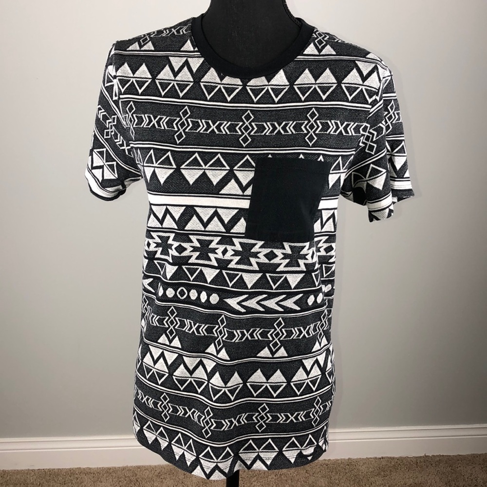 On The Byas- Black & Gray Print Shirt- Size S